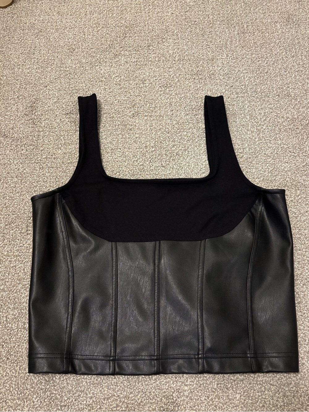 Maeve by Anthropologie Black Faux Leather Cropped Tank Top
